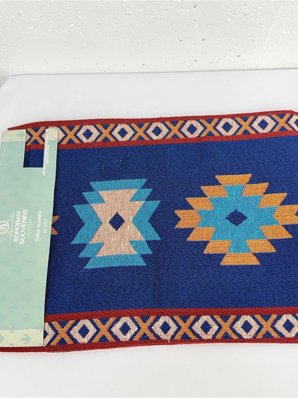 Sonoran Souvenirs Blue Red Southwest Table Runner 13” x 72” NEW